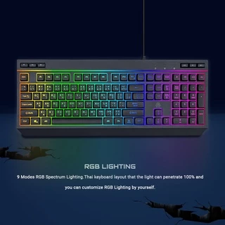 EGA TYPE K8 คีย์บอร์ดปุ่มยาง Rubber Dome ตกแต่งด้วยไฟ RGB ปรับไฟได้ 9 โหมด ของแท้ รับประกันสินค้า 2 ปี