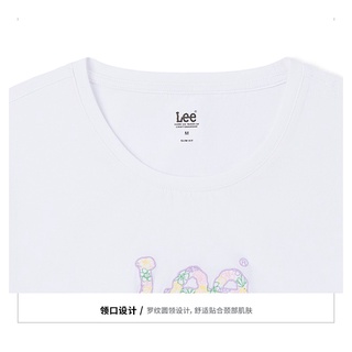 สินค้าใหม่ Lee2022 ฤดูใบไม้ผลิและฤดูร้อนสินค้าใหม่รุ่นบางหลายสีปักรอบคอผู้หญิงเสื้อยืดแขนสั้น LWT002467K99 สีขาว