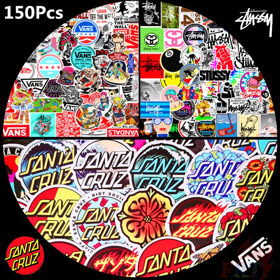 Stussy & Santa Cruz & V.A.N.S - สติกเกอร์แฟชั่น สําหรับติดตกแต่งสเก็ตบอร์ด สติกเกอร์ Doodle กันน้ํา DIY 150 ชิ้น / ชุด