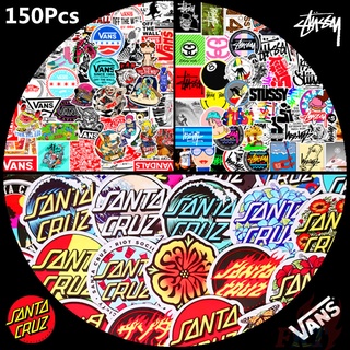 ❉ Stussy &amp; Santa Cruz &amp; V.A.N.S - สติกเกอร์แฟชั่น สําหรับติดตกแต่งสเก็ตบอร์ด ❉ สติกเกอร์ Doodle กันน้ํา DIY 150 ชิ้น / ชุด