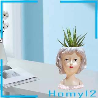 [HOMYL2] Girl Women Female Head Sculpture Resin Succulent Pots Vase Bonsai Pot w/ Drainage Hole Home Office Decor