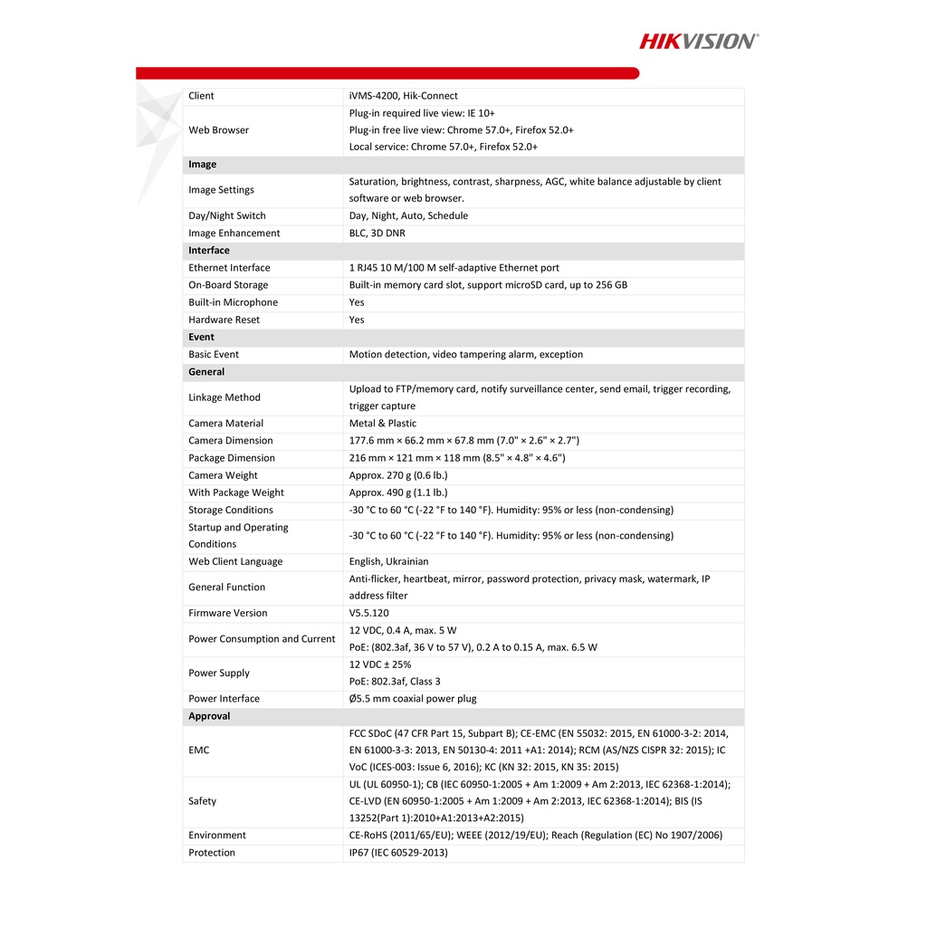 HIKVISION กล้องวงจรปิด IP รุ่น DS-2CD1023G0-IUF (เลนส์ 4MM.) 2MP อินฟราเรด มีไมค์ รับประกัน 3 ปี
