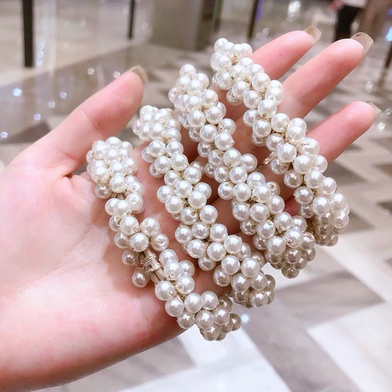 (พร้อมจัดส่งไทย) ยางรัดผมประดับไข่มุกสีทองหรูหรา Pearl รูปที่ 2