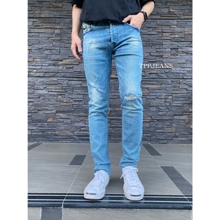 ๋๋JEANSEXPRESS Koreanstyle SlimFit กางเกงยีนส์ชายสีบลูอฟซีดขาดเข่าเซอร์ ทรงสลิมฟิตสวย ผ้ายืดเกาหลี งานพรีเมี่ยม เป้ากระดุม Size28-36 รับชำระปลายทาง