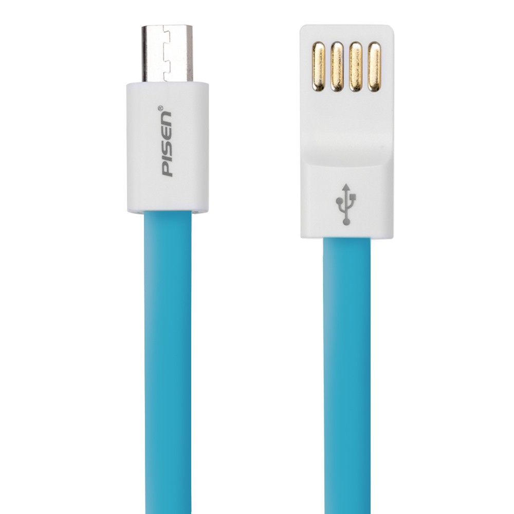 PISEN สายชาร์จ Micro USB Noodle Data Transmit and Charging Cable ยาว 800 mm 2-in-1 USB 2.0 แรงดันสูง - สีฟ้า
