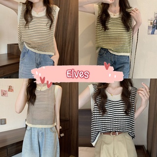 Elves✨พร้อมส่ง✨ เสื้อกล้ามไหมพรม สไตล์เกาหลีมินิมอลน่ารักมาก ~6248~