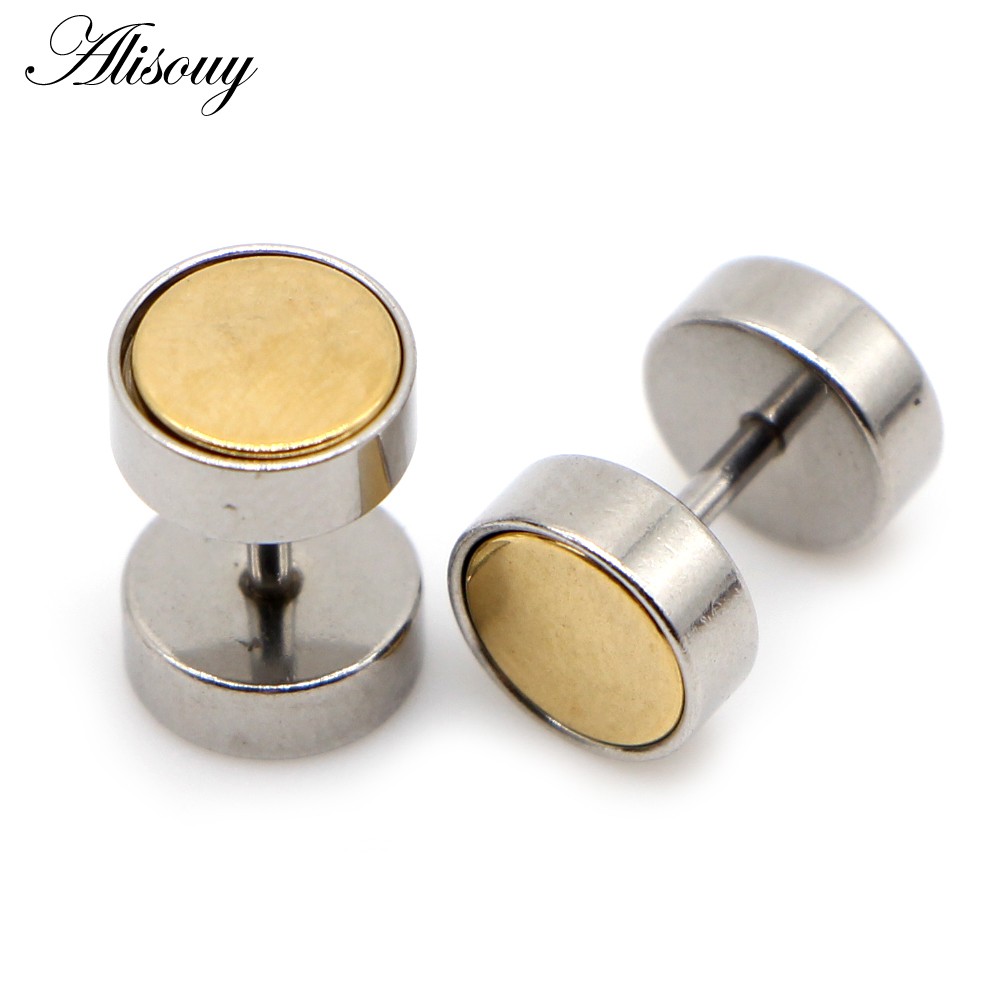 Alisouy 2 ชิ้น ต่างหูสแตนเลสแบบบาร์เบล สีทอง/เงิน สไตล์ปังค์ สำหรับทั้งชายและหญิง ราคา ถูกที่สุด ดีลบีเคเค แกลเลอรีภาพที่ 5