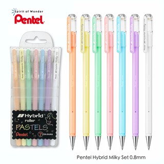 Pentel ปากกาเจล เพนเทล Hybrid Milky 0.8mm สีพาสเทล (แพ็ค7ด้าม)