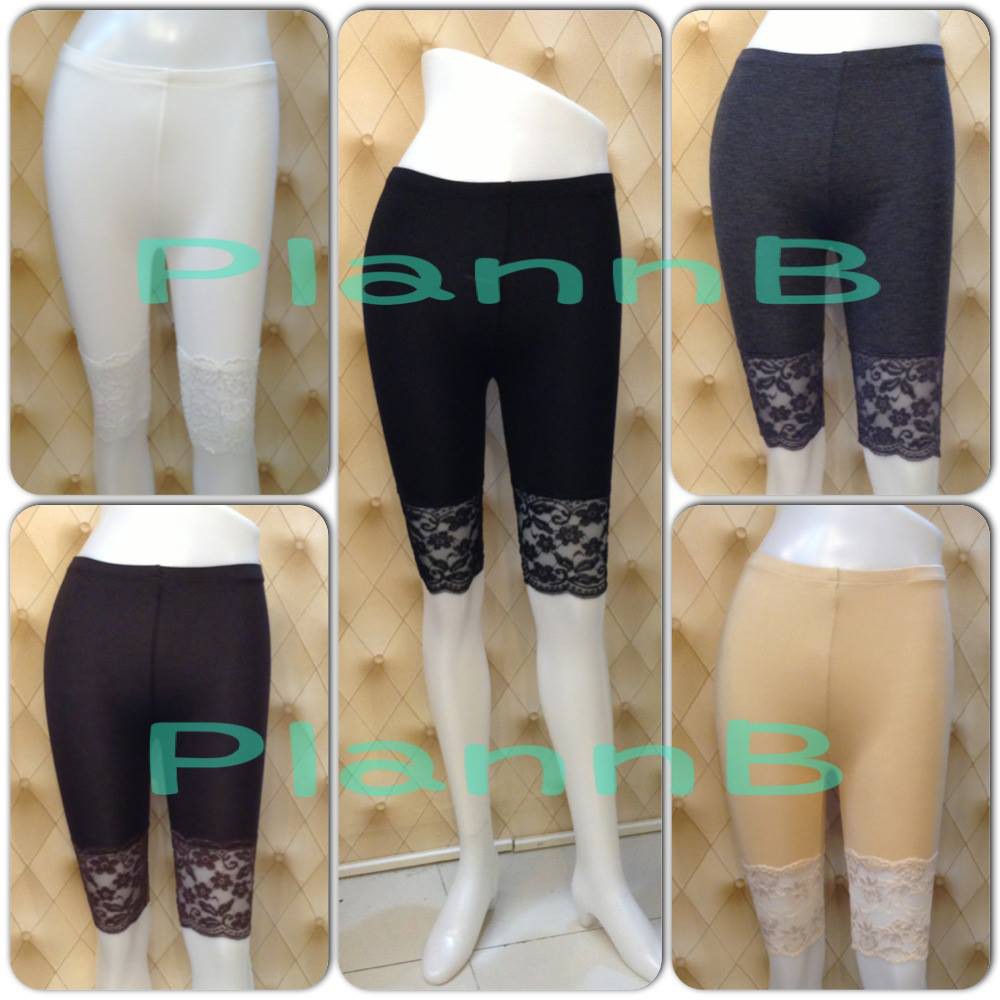 Freesize,/XL เลกกิ้งผ้ายืดเรย่อนต่อลูกไม้ใหญ่ เนื้อนิ่ม ความยาวเข่า