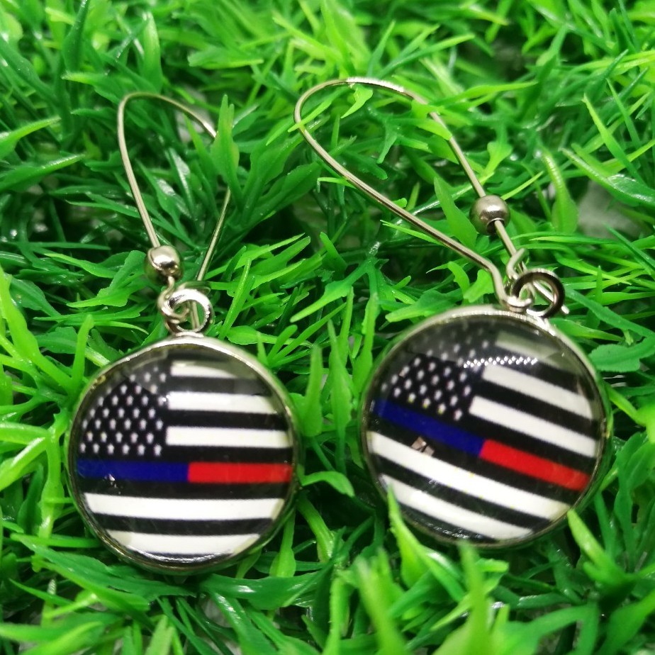 ต่างหู blue red line USA flag