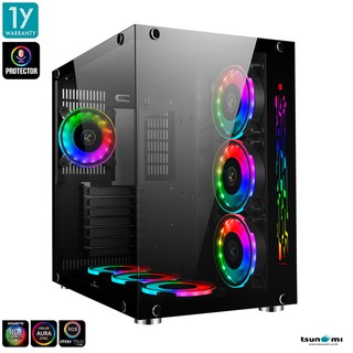 เคสคอมพิวเตอร์ Tsunami Protector Vision Sound Sync ARGB Panorama Tempered Glass ATX Gaming Case with Protector1262 12CMARGB Cooling Fan (รับประกันสินค้า 1 ปี)