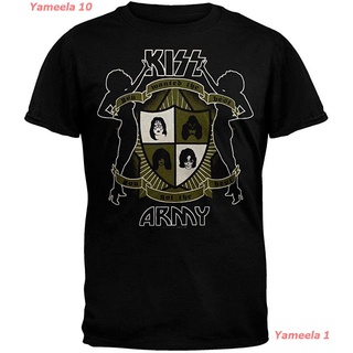 เสื้อยืดผ้าฝ้ายพิมพ์ลายแฟชั่นKISS - Army Crest Overdyed T-Shirt - Small Black คิส วงร็อค เสื้อพิมพ์ลาย เสื้อแนวสตรีท เสื