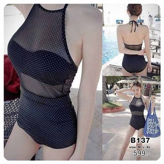 B137 ชุดว่ายน้ำแขนยาว (สีดำ) ไซร์ M-XL กัน UV 50%