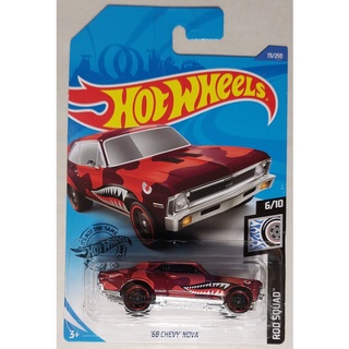 44HW โมเดลรถฮอตวิล Diecast Car Model Hot wheels ☘️ 68 Chevy Nova Red Shark การ์ดสวย แพ็คสวย มุมล่างไม่สวย พร้อมจัดส่ง