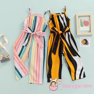 Babygarden-1-6 ปี ชุดจั๊มสูท เด็กผู้หญิง จั๊มสูท คอสี่เหลี่ยม แขนกุด ลายทาง ผูกโบว์ เอวเข็มขัด กางเกงขายาว ทรงหลวม