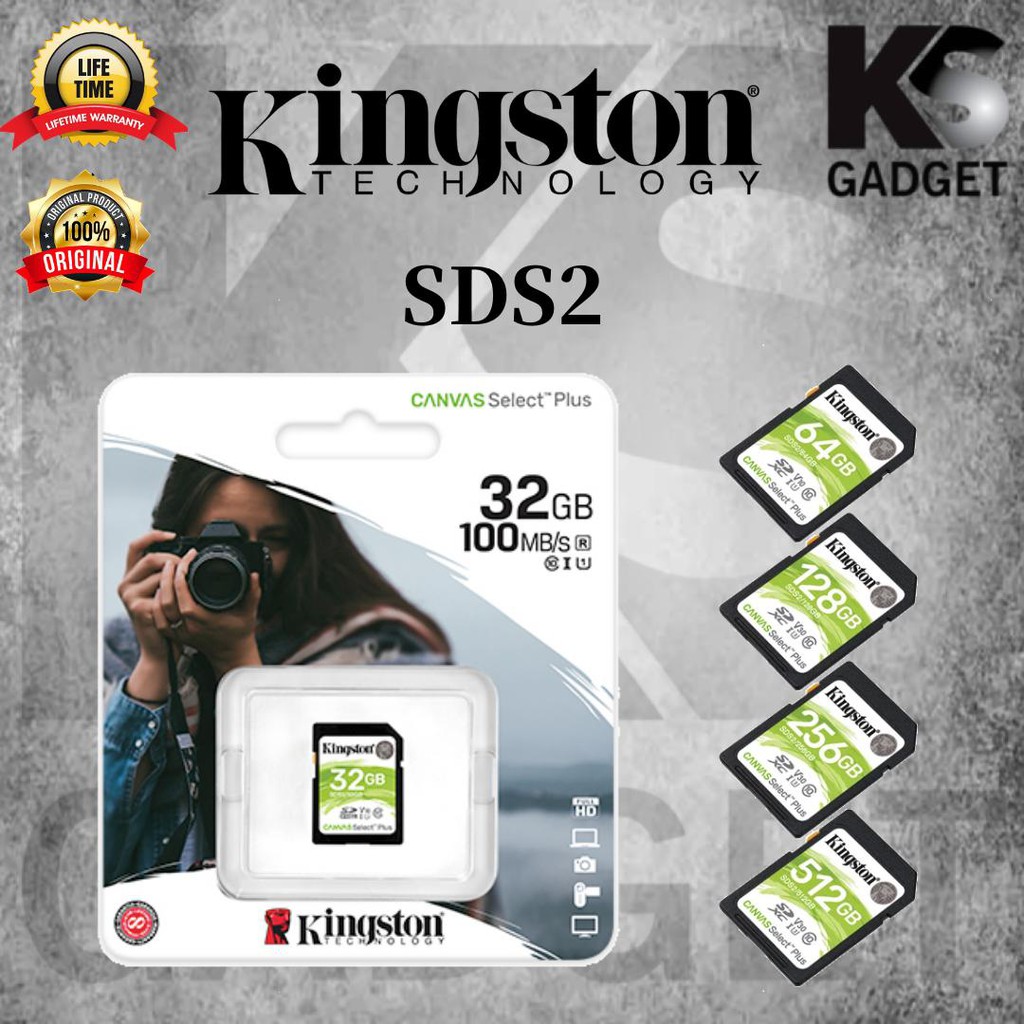 Kingston SD Card Canvas Select Plus SD 100MB/s Class10 SDS2 Memory Card (32GB/64GB/128GB)