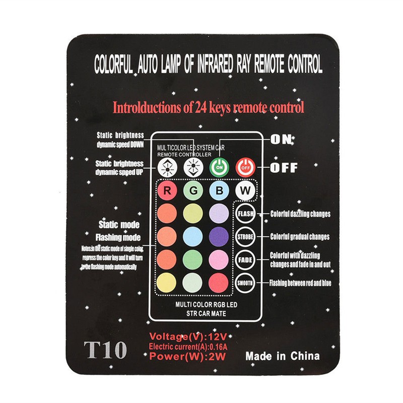 4 ชิ้น T10 6SMD 5050 RGB หลอดไฟ LED รถยนต์สีสันสดใสพร้อม / รีโมตควบคุม - รูปที่ 4