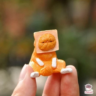 แมวหน้าขนมปัง [ เซต 4 ชิ้น ] ตุ๊กตาจิ๋ว โมเดลจิ๋ว แต่งสวน