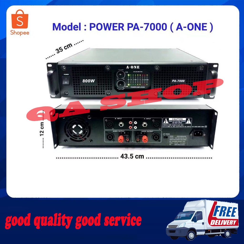 🚚✔ A-ONE เพาเวอร์แอมป์ กลางแจ้ง 400W+400W เครื่องขยายเสียง รุ่น PA-7000