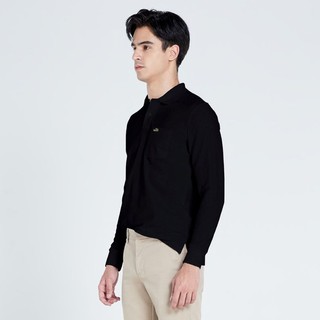 CROCODILE BLACK CUSTOM FIT POLO SHIRT LONG SLEEVE เสื้อโปโลสีดำแขนยาวทรงคัสตอมฟิต