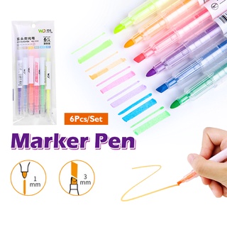 ปากกาไฮไลท์ 6 สี แท่งละ 2 หัว *ราคานี้ได้ 6 แท่ง* ไฮไลท์ ปากกาเน้นข้อความ(ยกแพ็ค6แท่ง)  (Highlighter)