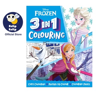 Disney Frozen 3 in 1 สมุดระบายสี พร้อมโปสเตอร์ ลายเอลซ่า อันนา สําหรับเด็ก