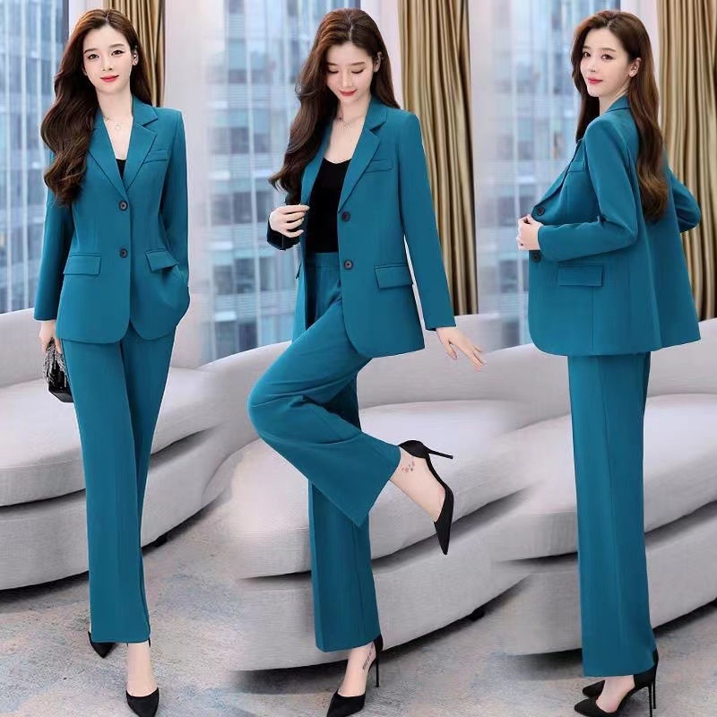 พร ้ อมสต ็ อกแฟชั ่ นชุดสูทผู ้ หญิงฤดูใบไม ้ ผลิ 2024 ใหม ่ เกาหลี Solid Blazer + กางเกงสองชิ ้ นชุดเสื ้ อผ ้ าผู ้ หญิง