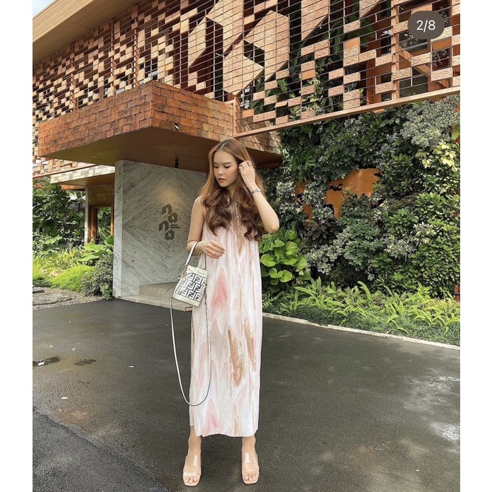 Friendthings.ig- Marble Peach Pleat Dress