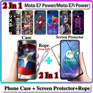 2 IN 1 เคส Motorola Moto E7 Power E7i Power Case พร้อมกระจกนิรภัยกันรอยหน้าจอโค้งเซรามิค LOL และ Hero