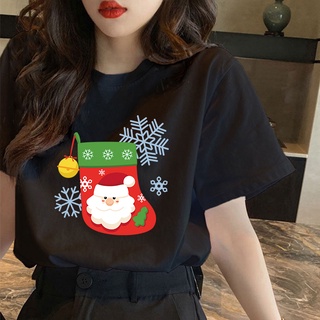 เสื้อยืดคริสต์มาส orean plus size tees Round neck cartoon christmas t-shirt tshirt for men women clothes Women xmas