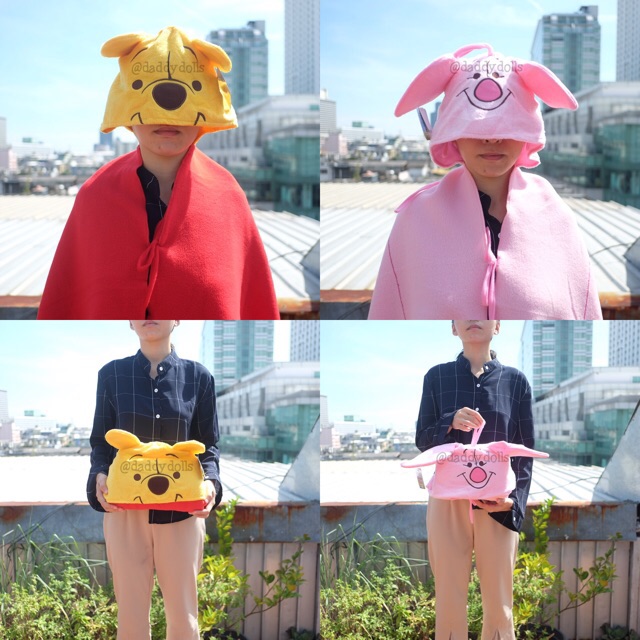 หมวกผ้าห่ม Pooh หมีพูห์ & Piglet พิกเล็ต & Eeyore อียอร์ & Tigger ทิกเกอร์ 8นิ้ว(100x200cm) พู พูห์ 