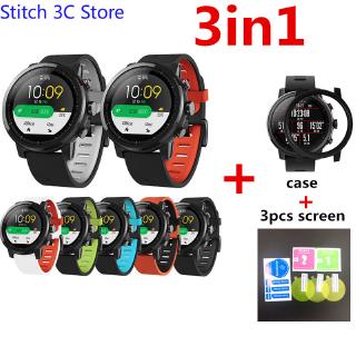 3in1 For Huami Amazfit Stratos 2 strap Smart Watch Silicone band + Case cover huami amazfit 2 2S Screen Protector film