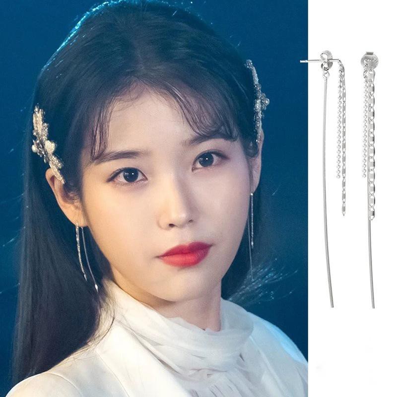 IU Hotel del luna ต่างหู silver drop พู่โซ่ต่างหู Unisex สไตล์เกาหลีอุปกรณ์เสริมสําหรับผู้ชายและผู้ห