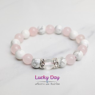 กำไลหิน นำโชค หินแห่งความรักที่มั่นคง Rose Quartz + Howlite !!