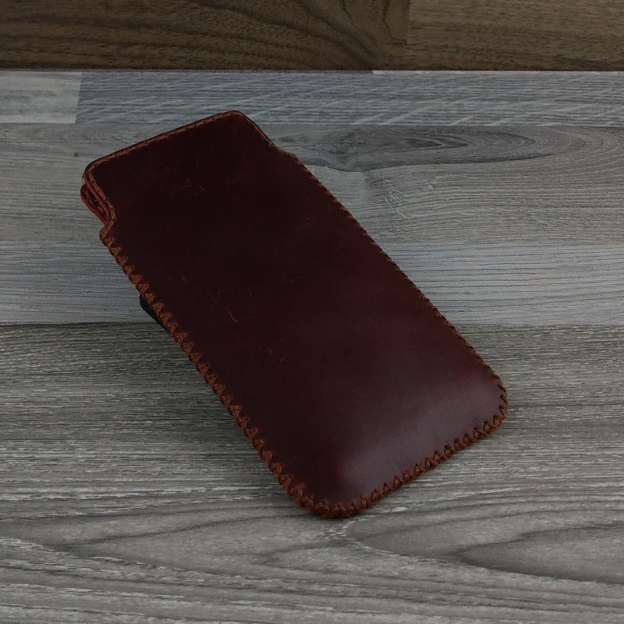 Samsung Galaxy Note 8 / Note 9 Cowhide Leather Case Red Brown Wax