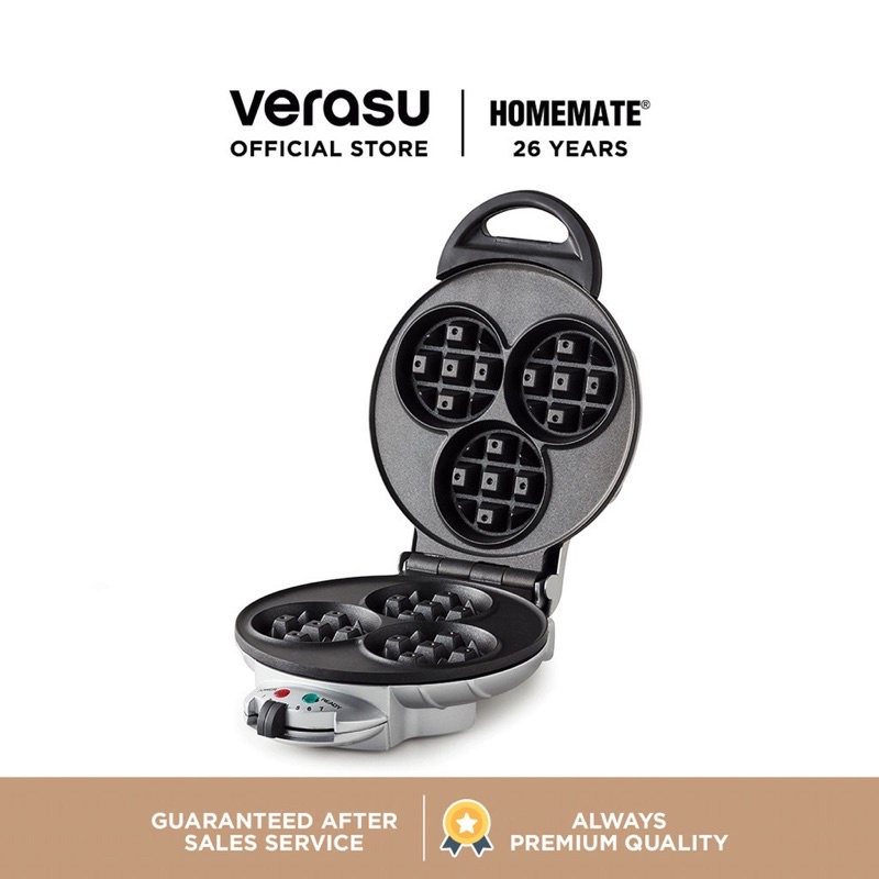 HOMEMATE เครื่องอบวาฟเฟิล 3 หลุม รุ่น HOM-115B21 อุปกรณ์ทำขนม เครื่องอบวาฟเฟิล #Verasu