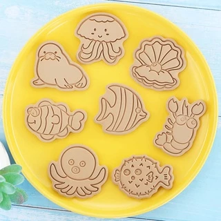 Yu 8 ชิ้นเครื่องตัดคุกกี้ชุดเครื่องตัดบิสกิตแม่พิมพ์คุกกี้วัสดุพลาสติก Marine Life Shape สําหรับเด็ก Party Supplies Fa