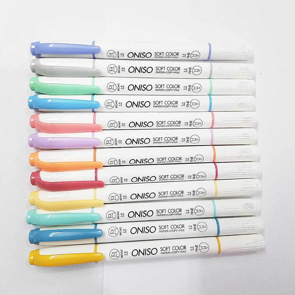 ปากกาไฮไลท์Oniso soft color 2 หัวในด้ามเดียว12ด้าม/เเพ็คคละสี
