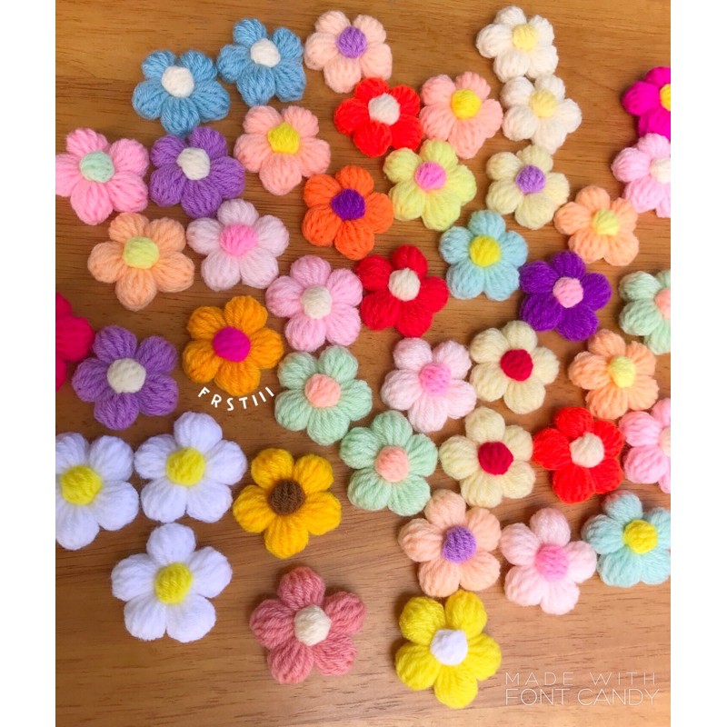 ดอกไม้ไหมพรม ดอกพอง ดอกเดซี่ Crochet daisy ดอกไม้ชาวสวน ตกแต่งชิ้นงาน เข็มกลัดดอกไม้ถัก