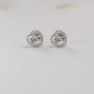 ต่างหูเงินแท้ Heart halo earrings ชุบทองคำขาว18k ผลิตเหมือนเพชรแท้