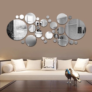 28Pcs Pack 3D Mirror Wall Sticker Geometric Circle Mirror DIY Stickers Wall Decor