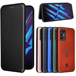 Luxury Carbon Fiber PU Leather Casing ZTE Nubia Red Magic 6R Magnetic Flip Cover Wallet Case Card Holder Stand