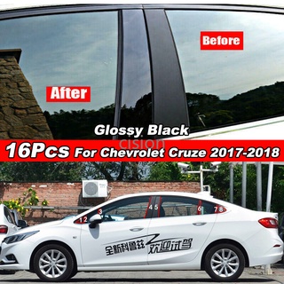 สติกเกอร์ฟิล์มติดเสาประตูรถยนต์ สีดํา สําหรับ Chevy Chevrolet Cruze Sedan 2017-2018 16 ชิ้น