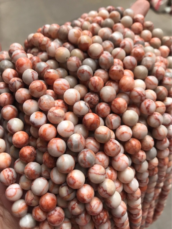 หินธรรมชาติรอบ Red Spider Web Strip เครือข่ายสุทธิตาข่าย Jaspers Strand ลูกปัดสําหรับ DIY สร้อยข้อมือสร้อยคอเครื่องประดับทํา 4-12 มม.