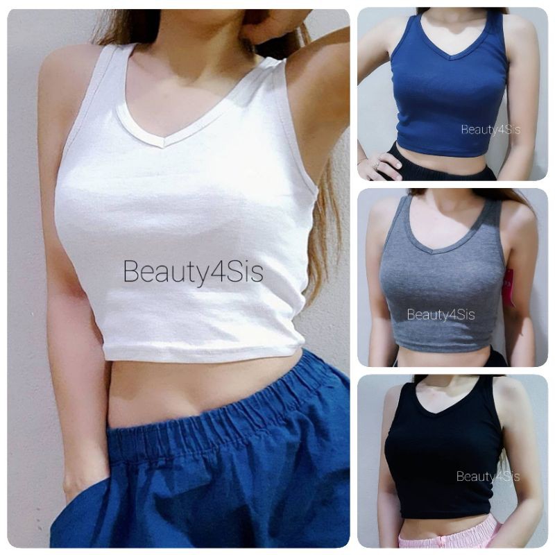 Clearance Sale เสื้อกล้ามแขนกุดคอวี ตัวสั้นทรงสวยใส่แล้วดูผอม