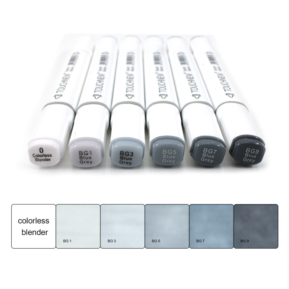 Touchnew 6 ชิ้นสีเทาสี Art Markers Double-Tip Sketch Markers แอลกอฮอล์ตามอุปกรณ์