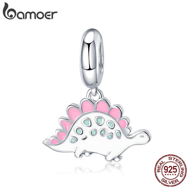 BAMOER Sleeping Little Dinosaur Charm 925 Silver Bracelet Accessories SCC908