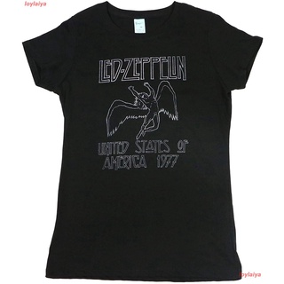 Led Zeppelin USA 77 Juniors Fit T-Shirt Black เลด เซพเพลิน วงร็อค เสื้อยืดพิมพ์ลาย เสื้อยืดผู้ชาย เสื้อยืดผูหญิง