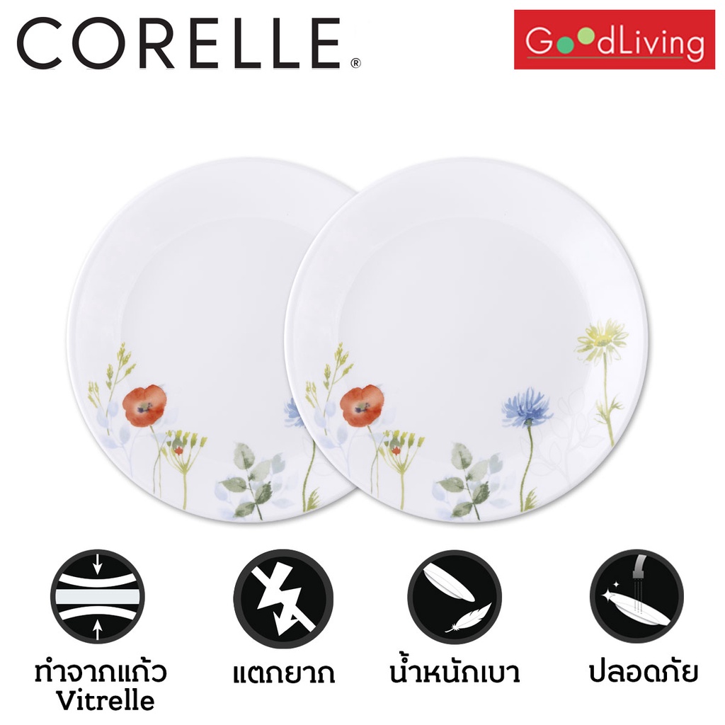 Corelle Daisy Field จานอาหาร ขนาด 8.5 นิ้ว (21.5 ซม.)จำนวน 2 ชิ้น / C-03-108-DSF-2
