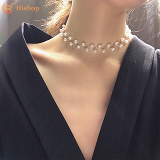 IFME Women Single Layer Choker Retro Pendant Chain Fashion Pearl Personality Necklace Vintage Jewelry Accessories Gifts